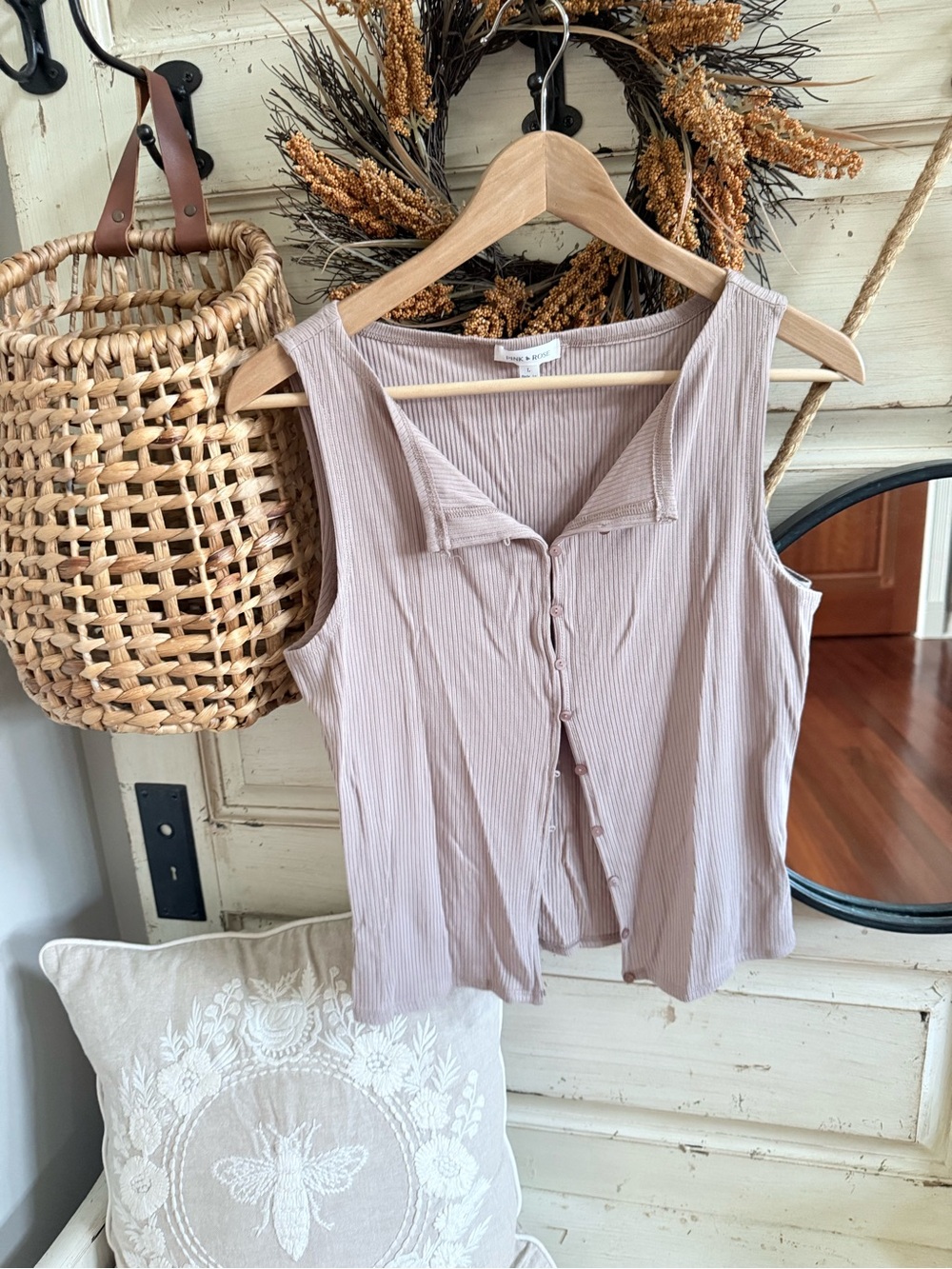 Sleeveless Button-Front Ribbed Tank Top